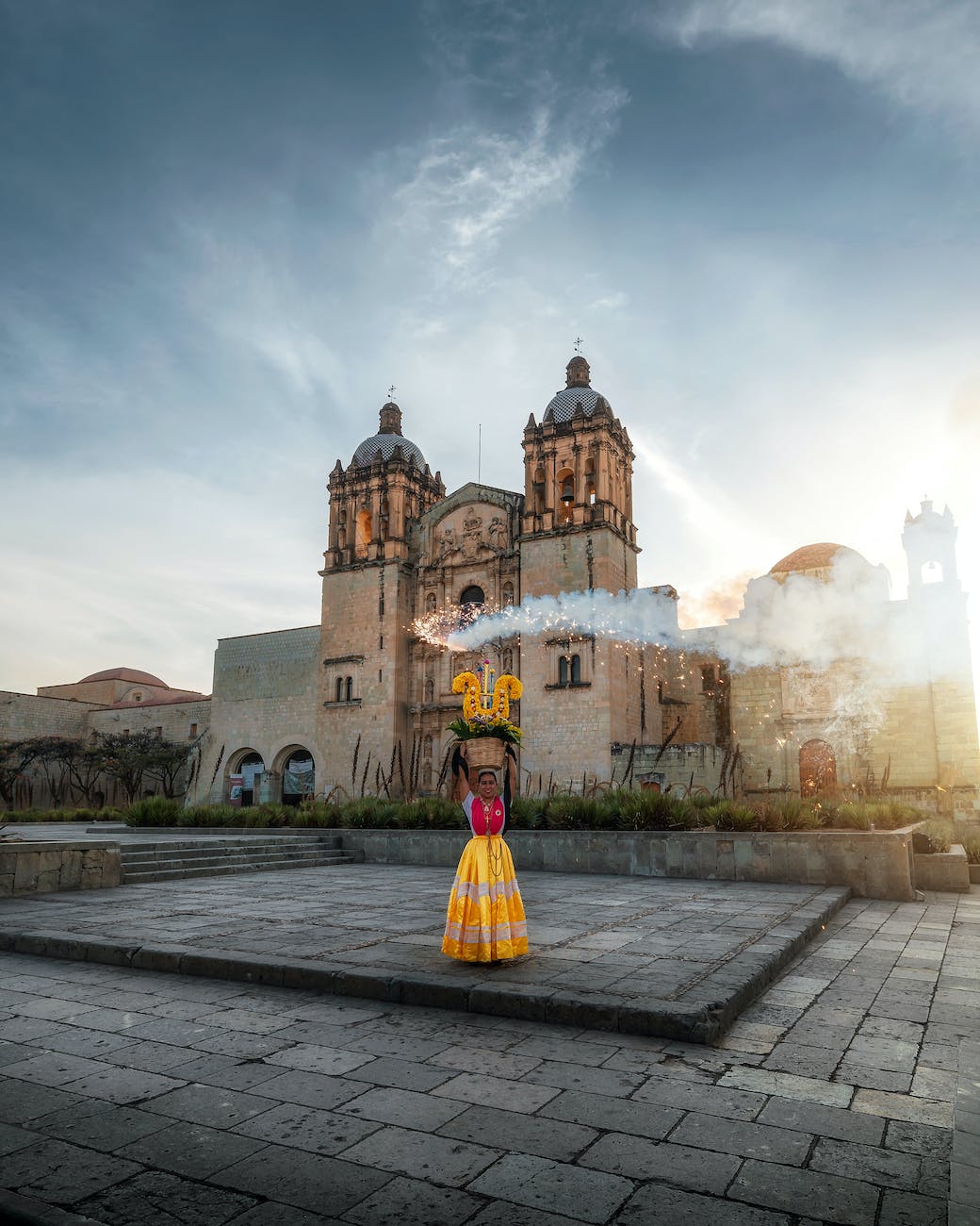 woman in front of church in mexico city